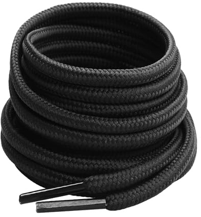 Gendewiner 1 Pair Black 130/140/150/160/180 cm Long Round Boots Shoelace Hiking Boots Shoe Laces Replacements for School Football Trainer Laces