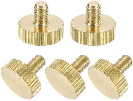 sourcing map 5Pcs Brass Knurled Thumb Screws, M4x6mm Flat Stripe Bolt Knob Fasteners Solid Brass Diamond Knurled Thumb Screws Knobs for Electronic, Mechanical
