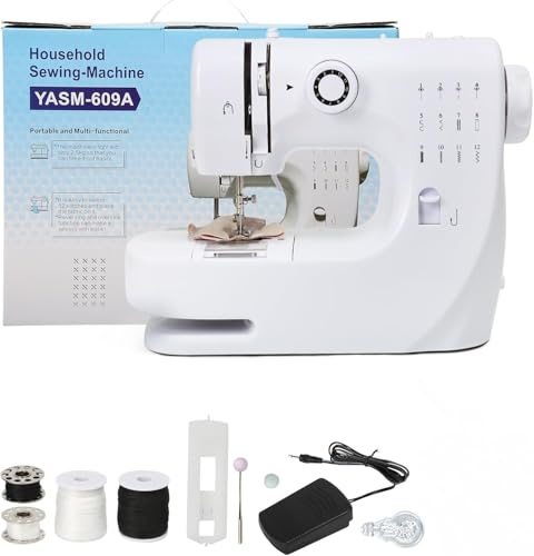 609A Household Mini Sewing Machine, 12 Stitches Electric Sewing Machine with Foot Pedal Sewing Kit for Kids Adults Beginners