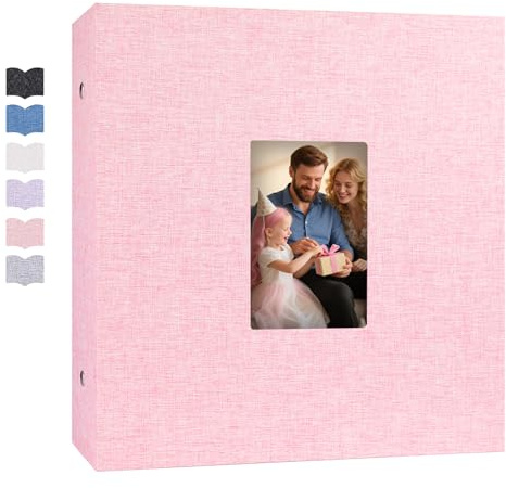 Ruibytree Album Photo Pochettes 10x15 pour 1000 Photos, Extra Grand Format, Couverture en Lin avec Fenêtre Avant, Accueille Photos Horizontal et Vertical, Idéal pour Famille, Mariage (Rose)