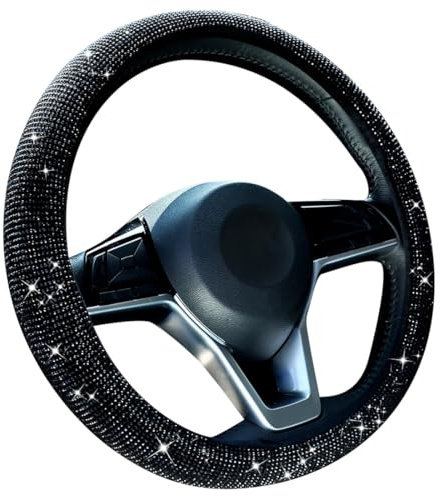 QEXUJOW Caches de volant,Housse de volant de voiture ornée de strass, élastique, sans rebord intérieur, s'adapte parfaitement aux volants de taille moyenne d'un diamètre de 37 à 38 cm.