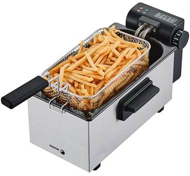 FAGOR EasyFry - Freidora Eléctrica de Aceite 2000W, Capacidad 3 Litros, Cuerpo de Acero Inoxidable con Control de Temperatura hasta 190ºC, Totalmente Desmontable y Fácil de Limpiar, Gris.