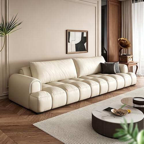Italiensk lyxig modern enkel lädersoffa, massiv träram, rymlig och mjuk soffa, modern stor storlek, lämplig för vardagsrum/kontor/lägenhet/hotell.