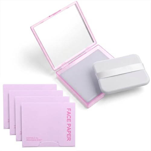 Gjinxi 500 Counts Oil Blotting Sheets for Face, Natural Excess Face Oil Absorbing Paper Travel Size Gentle Controls Shine Film with Mirror Refill for Oily Skin Saves Flawless Matte Makeup