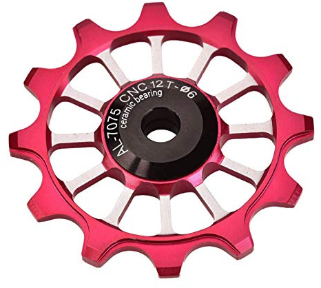 Ruota Deragliatore per Bicicletta 12T Cerchio in Alluminio per Montaggio Posteriore Viti 4/5/6mm Supporto velocità 7/8/9/10(Red)