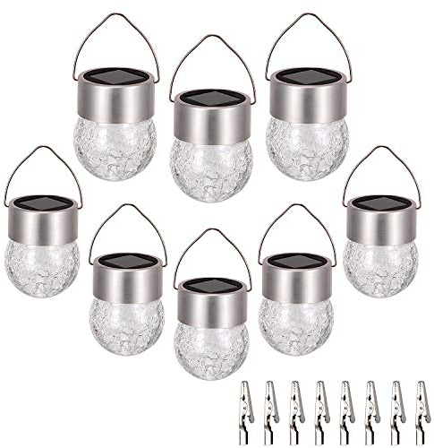 SUNWIND Hanging Solar Ball Lights Outdoor - 8 Pack Cracked Glass Decorative Garden Lights Waterproof Solar Lanterns for Yard, Patio, Fence, Tree, or Holiday Decoration(White)