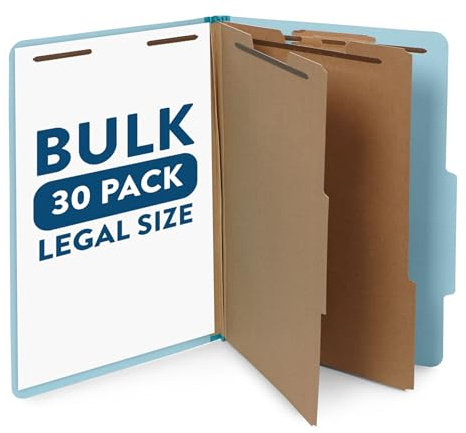 30 Legal Size Classification Folders, 2 Divider 2 Inch Tyvek Expansions, Durable 2 Prongs Designed to Organize Standard Law Client Files, Office Reports, 30 Legal Folders, Light Blue