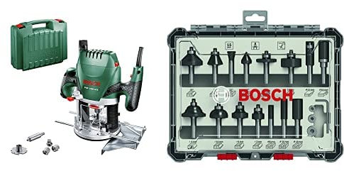 Défonceuse Bosch - POF 1400 ACE (Livrée avec set d'accessoires, réglage de la profondeur de fraisage et éclairage) & Bosch Professional 2607017472 Bosch Kits de Fraises, 8 mm