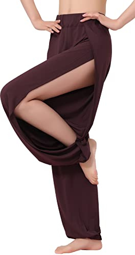 Hoerev Dam mjuka slitsbenbyxor haremdans yoga pilates byxor Brun XXL