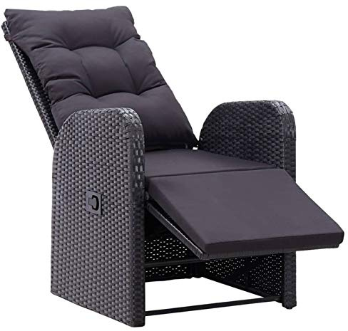 Tidyard Sedia da Giardino Reclinabile in Polyrattan Nero con Cuscini, Poltrona da Esterno Reclinabile in Rattan, 57x73x105 cm