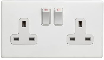 2 Gang 13Amp Dp Switched Socket Flat Concealed White Plate White Rockers