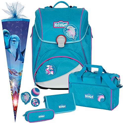 Dolphins - Delfin - Scout Alpha mit Funny Snaps® Schulranzen-Set 5tlg. - SCHULTÜTE GRATIS DAZU