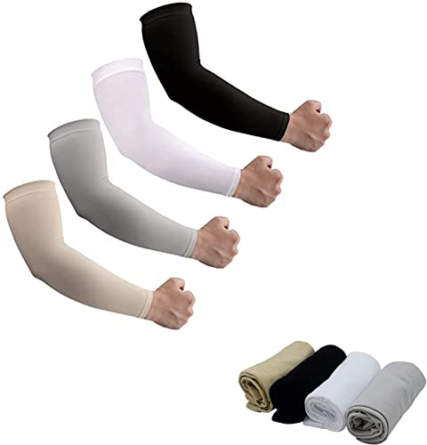 Peixiong 4 Pairs UV Sun Protection Compression Arm for Men & Women, Tattoo Cover Up,Cooling Athletic Sports Sleeve for Football, Golf, Volleyball,Frishing,Running,Play Basketball,Cycling&Hiking