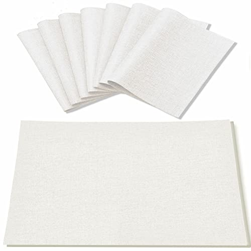 Rinpon Manteles individuales de lino, juego de 8 unidades, lavables a máquina, resistentes al calor, antiarrugas, poliéster grueso, manteles de cocina para mesa de comedor (blanco)