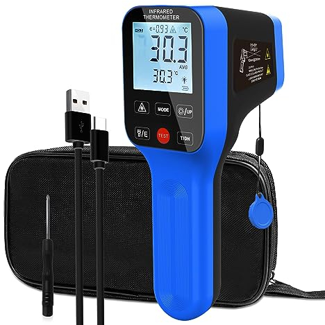 AIOMEST Thermomètre Infrarouge -50℃~1600℃ Haute Température Pistolet D:S=30:1 Double Laser Industriel IR Température Touches Tactiles, Rechargeable Thermometer (PAS pour la température humaine)