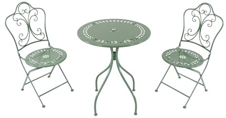 AXI Marilou Table Et Chaise Bistrot, 2 Chaises 1 Table, Ensemble Bistro Extérieur Vert Pastel, Style Romantique - Salon De Jardin Bistrot, Table Bistrot Mosaique pour Jardin/Balcon/Terrasse