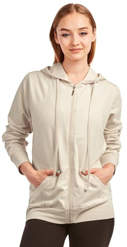 Sofra Women's Thin Cotton Zip Up Hoodie Jacket (L, Oat)