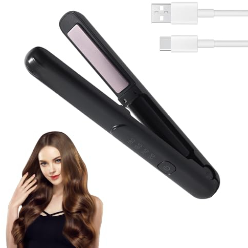 Dhqkqg Mini Glätteisen Kabellos, Reise Glätteisen Locken Und Glätten 2 in 1, Mini Haarglätter Glätteisen Mit 4 Temperaturen Und Schnellheizung, USB Kabelloser Haarglätter Mit Akku, Ideal Für Unterwegs