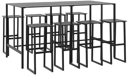 vidaXL Juego de Mesa Alta y taburetes de jardín 9 Piezas Acero Negro, Mesa y taburetes Altos de jardín, Set de Bar de Exterior, Muebles de Bar de Exterior