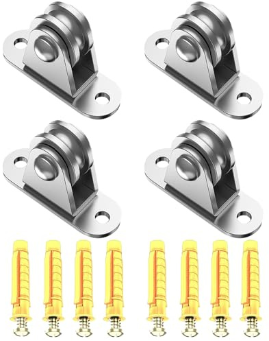 mizikuu 4 Pièces Poulies de Renvoi pour Cordes, Poulie de Levage Mouflage Petit Bloc de Poulie Silencieux Rouleau Système de Poulie pour Corde à Linge, Chargement Manutention, Déplacement