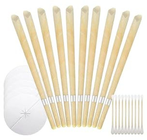 Ohrenkerzen Zur Reinigung Ohrenschmalz, 25 StüCk Ohrkerzen Zur Reinigung Bienenwachs Set，Kommt Mit 10-Ohrkerzen, 5 Ohrkerzenkissen Und 10-WattestäBchen, Zum Entspannen und Reinigen