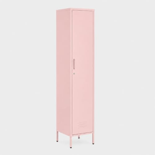 MMT Metal Locker Cabinet in Orange Yellow Green Blue White, Pink, 180cm | Lockable Cabinet Storage Cleaning Cupboard Slim One Door Wardrobe Industrial Style Shoe Storage, Adjustable Shelf