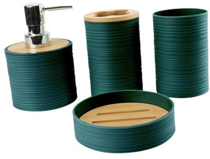 Baoblaze Ensemble d'accessoires de Salle de Bain 4 pièces, Ensemble Complet d'accessoires de Bain, décoration de Salle de Bain, Porte-Brosse à Dents, gobelet, Vert Foncé
