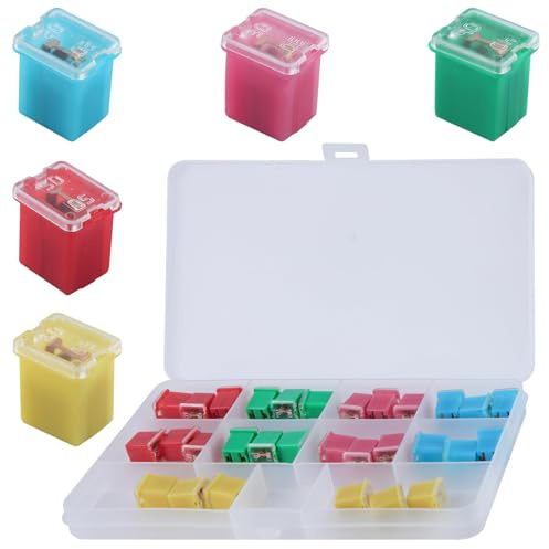 LEONTOOL 30pcs Car Fuses Assortment Kit Micro Cartridge Fuses Automotive Low Profile Box Shaped Fuse Kit (20A, 30A, 40A, 50A, 60A) for Ford Chevy/GM Nissan and Toyota Pickup Trucks Cars SUVs