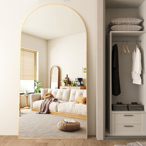 CASSILANDO Gold Arched Full-length Mirror 193x86cm Floor with Standing Aluminum Alloy Frame Large Dressing, Hanging or Leaning, Full Body Mirrors for Bedroom Living Room