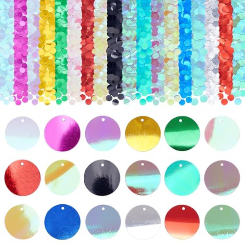 PH PandaHall 1530pcs Pailletten 10 Farben Craft Pailletten PVC Pailletten mit Löchern Runde Pailletten Transparente lose Pailletten 20mm schillernde Pailletten für DIY Kunsthandwerk