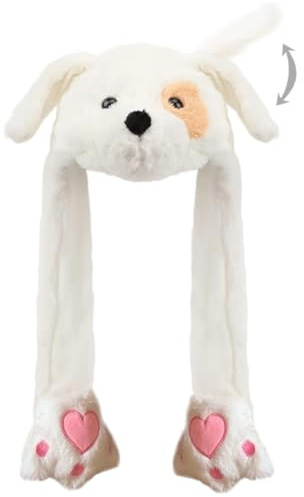 Naichuo Plush Animal Hat with Moving Jumping Ears Pop Up Beating Hat Movable Dancing Cap for Kids Adult(Puppy)