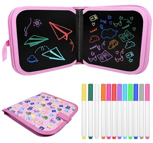 Crihovy Rose - Libro para colorear borrable para niños, tabla de dibujo de graffitis, para niños Doodle tablas, reutilizable, doble cara, libro de dibujo infantil, 14 páginas con 12 bolígrafos