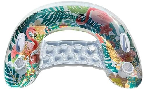 DEJIN Inflatable Pool Chair with Pattern - Extra Large Pool Chair, Foldable Design for Adults, Beach, River & Party (flamingo)