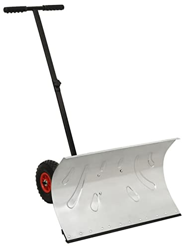 Pala da neve manuale con ruote, in metallo resistente, spintore per vialetto, set di strumenti per la rimozione della neve invernale