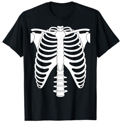 Costume de Squelette pour Adultes, Enfants, Hommes, Femmes, Cage côtelée T-Shirt