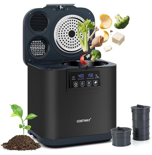 COSTWAY Compostiera Elettrica da Cucina 4 L, Dispensatore Intelligente di Rifiuti da Banco con Coperchio e Schermo LED, Pulizia Automatica, Trasforma Rifiuti Alimentari in Fertilizzante Secco