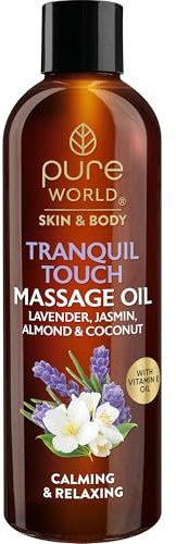 Pure World Tranquil Touch Massage Oil 250ml | Lavender & Jasmine Aromatherapy Body Oil for Stress Relief & Deep Relaxation | Natural UK-Made Spa Quality Skin Smoothing Formula