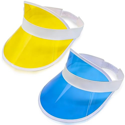 Brateuanoii 2 Pièces Chapeaux Visière Néon, Pare Soleil Néon Rétro, Visière en Plastique Transparent pour Le Golf, Visière Solaire Années 80 pour Le Golf, Le Tennis Et La Balle De Frappe