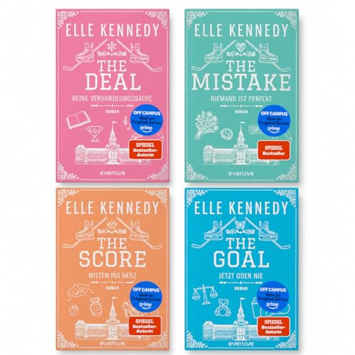 Elle Kennedy - Off-Campus Buchset Band 1-4 - The Deal, The Mistake, The Score, The Goal - Hockey Romance Hardcover Schmuckausgabe - New Adult Eishockey Liebesroman Sammelset mit exklusivem Lesezeichen