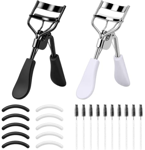 2 Piezas Rizador de Pestañas de Acero Inoxidable Incluye 10 Almohadillas de Repuesto de Silicona y 10 Cepillos para Pestañas Herramienta de Maquillaje para Pestañas Rizadas para Mujeres y Niñas