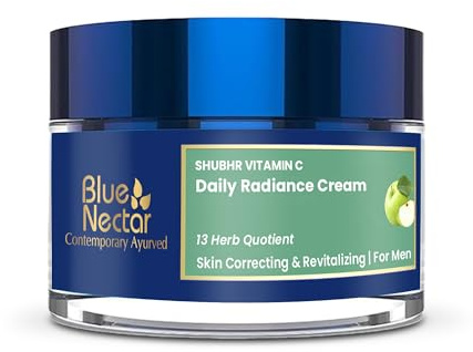 Blue Nectar Natural Vitamin C Face Cream for Men with Ayurvedic Herbs -Green Apple, Aloe Vera & Turmeric for Brightening and Radiance Glow Skin(50 g)