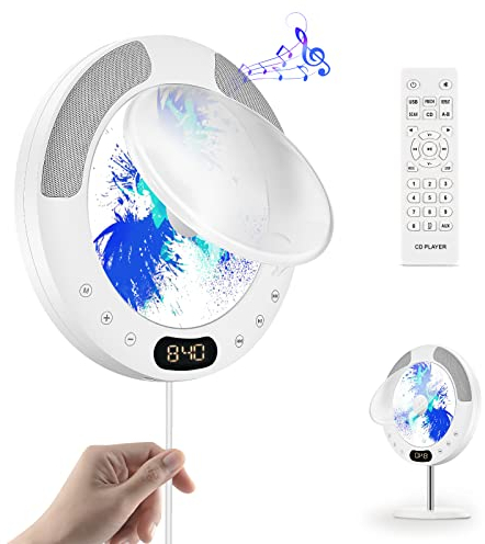 Reproductor CD Bluetooth con Manija Portátil, Reproductores CD Verticales Portátiles Niños con Altavoces Integrados Soporta FM Radio, USB, AUX-IN, Reproductor CD con Mando Remoto para casa
