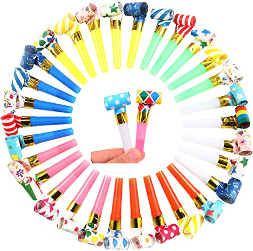 Frdelma Geburtstagsfeier Pfeifen,100 Stück Party Tröte Partytröten Luftrüssel Tröten Kindergeburtstag Party Hörner Krachmacher für Halloween, Geburtstagsfeier, Neujahr Party (Zufälliges Muster)
