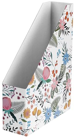 EXYGLO Zeitschriftensammler, Papp-Zeitschriftenständer mit Etikett, faltbare Aufbewahrungsbox für Bücher, Dokumente, Blumenmuster, 24 x 8,4 x 30,5 cm, 12 Stück
