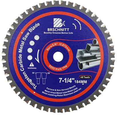 184MM Metal Cutting Circular Saw Blade - BRSCHNITT 1pcs Tungsten Carbide Tipped TCT Saw Blades for Steel, Nickel, Titanium, Ferrous Metals, Steel Pipe（48T Arbor:15.875MM）