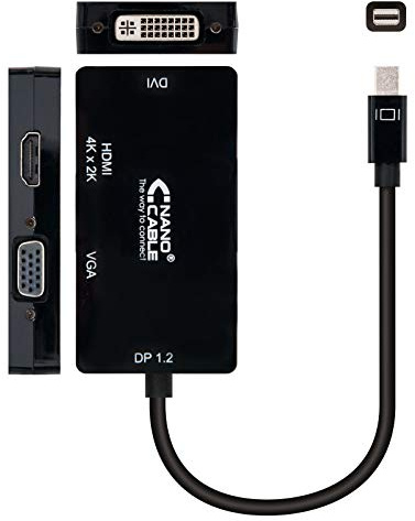 3-i-1 Mini DisplayPort till VGA/DVI/HDMI (DP1.2/M-VGA/H-DVI/H-HDMI/H) HDMI 4K, svart färg