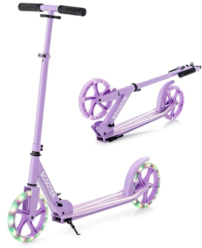 COSTWAY Scooter Roller klappbar, Tretroller höhenverstellbar, Cityroller 100kg Tragkraft, Sport Kickscooter, Kickroller mit 2 LED Rädern & ABEC-7 Kugellager (Lila)