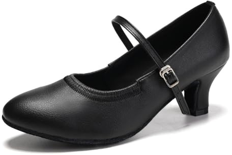 SWDZM Chaussures de danse pour femme latine fermées confortables Salsa Character Moderne Tango Salle de bal Chaussures de danse, Talon noir de 5 cm, semelle en daim, 37.5 EU