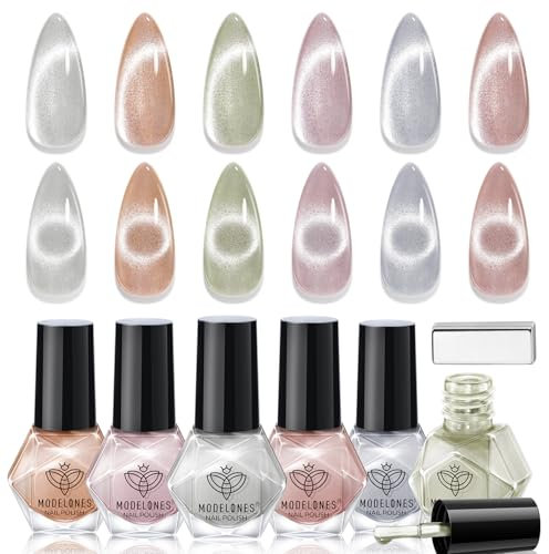 MODELONES Nagellack 6 PCS, Nagellack Set Grün Nude Silber Rosa, Nagellack Schnelltrocknend, Langanhaltender Nagellack Weihnachten für DIY Salon Geschenk für Maniküre Salon