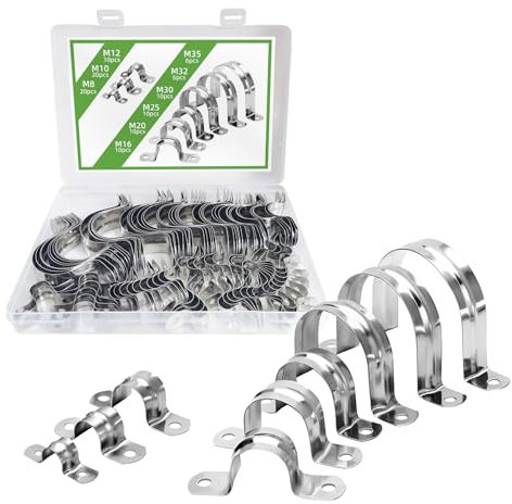 RRRST 102pcs Abrazaderas Metalicas en U, 8mm 10mm 12mm 16mm 20mm 25mm 30mm 32mm 35 mm, Icero Inoxidable 304, U-Abrazadera Para Fijar Tubos O Cables